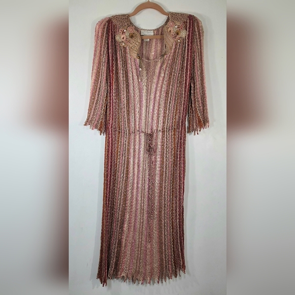 VINTAGE GUNN TRIGÉRE METALLIC CROCHET KNIT MAXI DRESS.